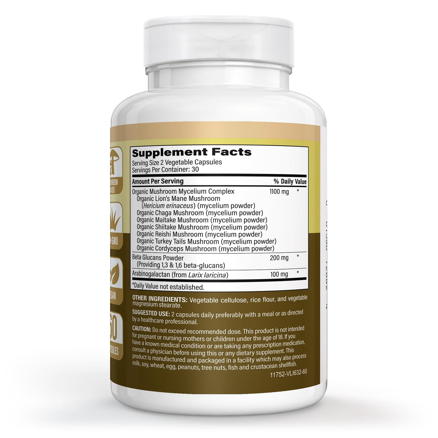 MyLifeZen 7 Mushroom Complex Organic Mushroom Mycelium Blend with Lion's Mane, Reishi, Chaga, Turkey Tail, Maitake, Shiitake & Cordyceps, 60 Capsules