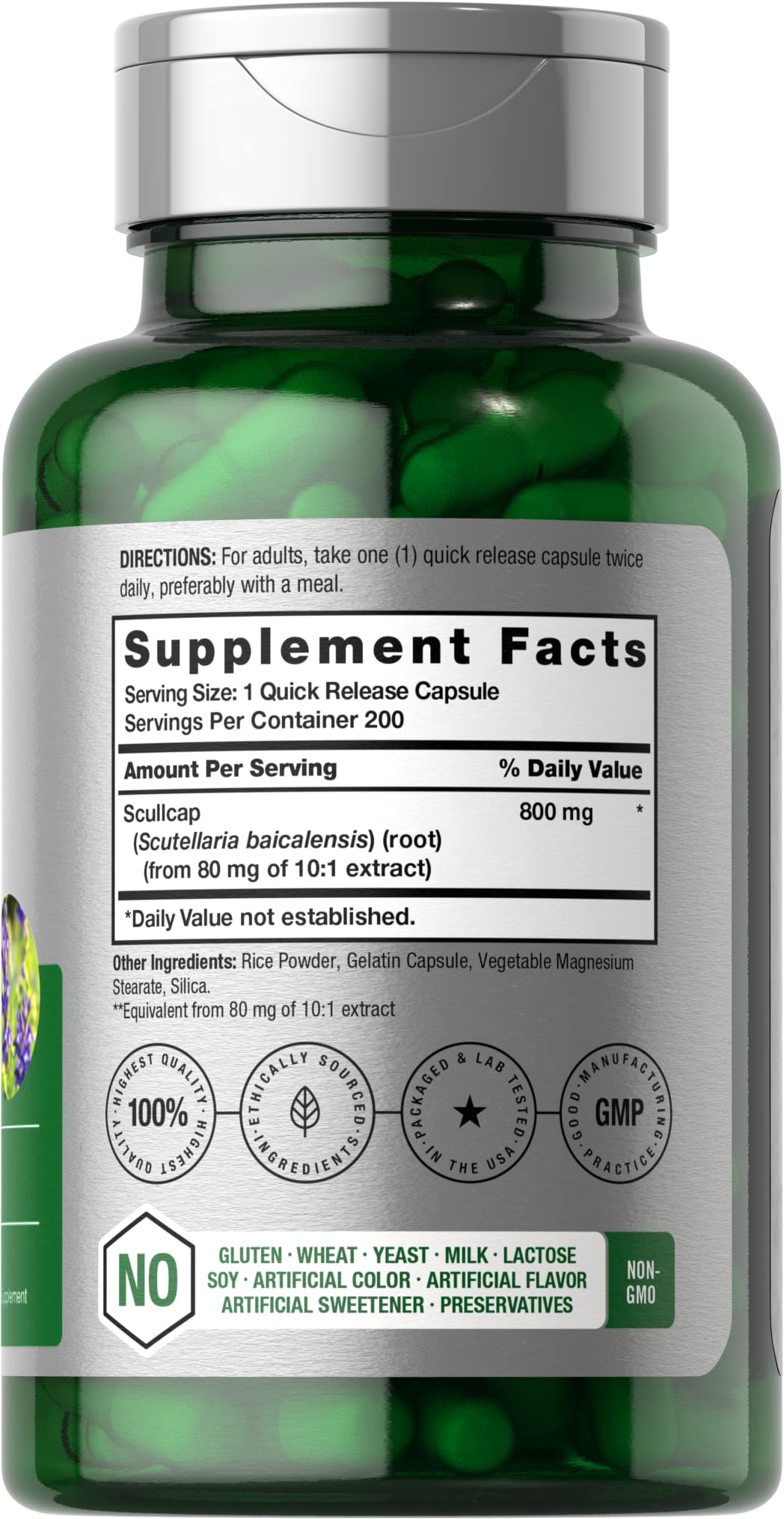 Horbäach Skullcap Herb Extract Capsule 200 Count