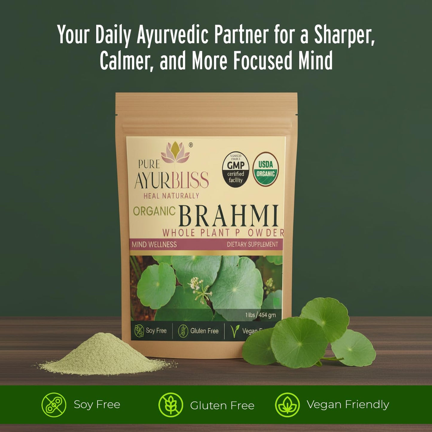 PureAyurbliss 100% Organic Brahmi Powder, 16oz