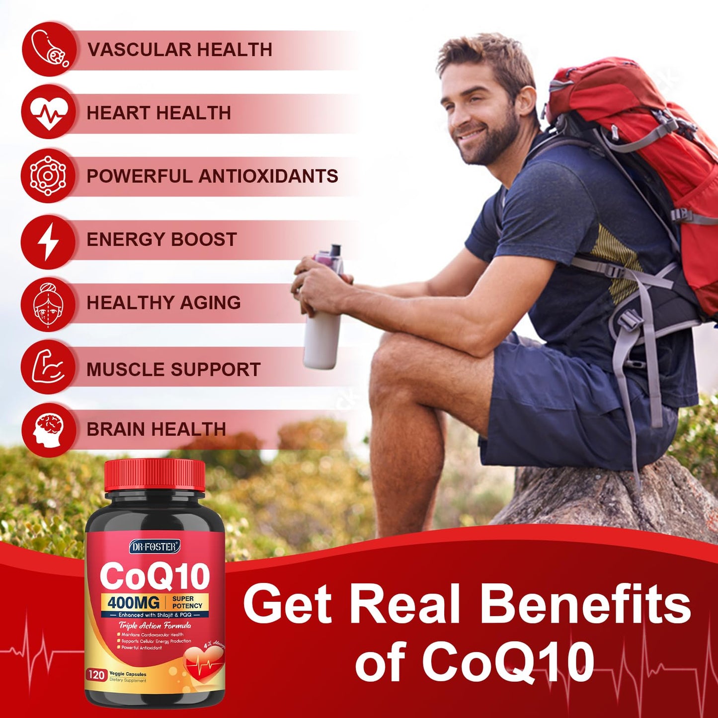 DRFOSTER CoQ10 400mg Supplements with PQQ and Shilajit Veggie Capsules, 120 Count