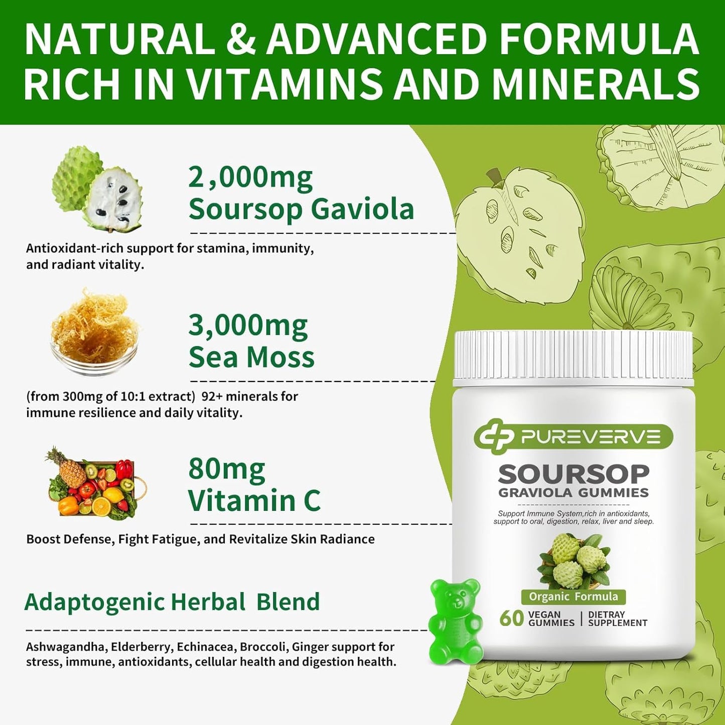 Pureverve Soursop Graviola Gummies, 120 CT