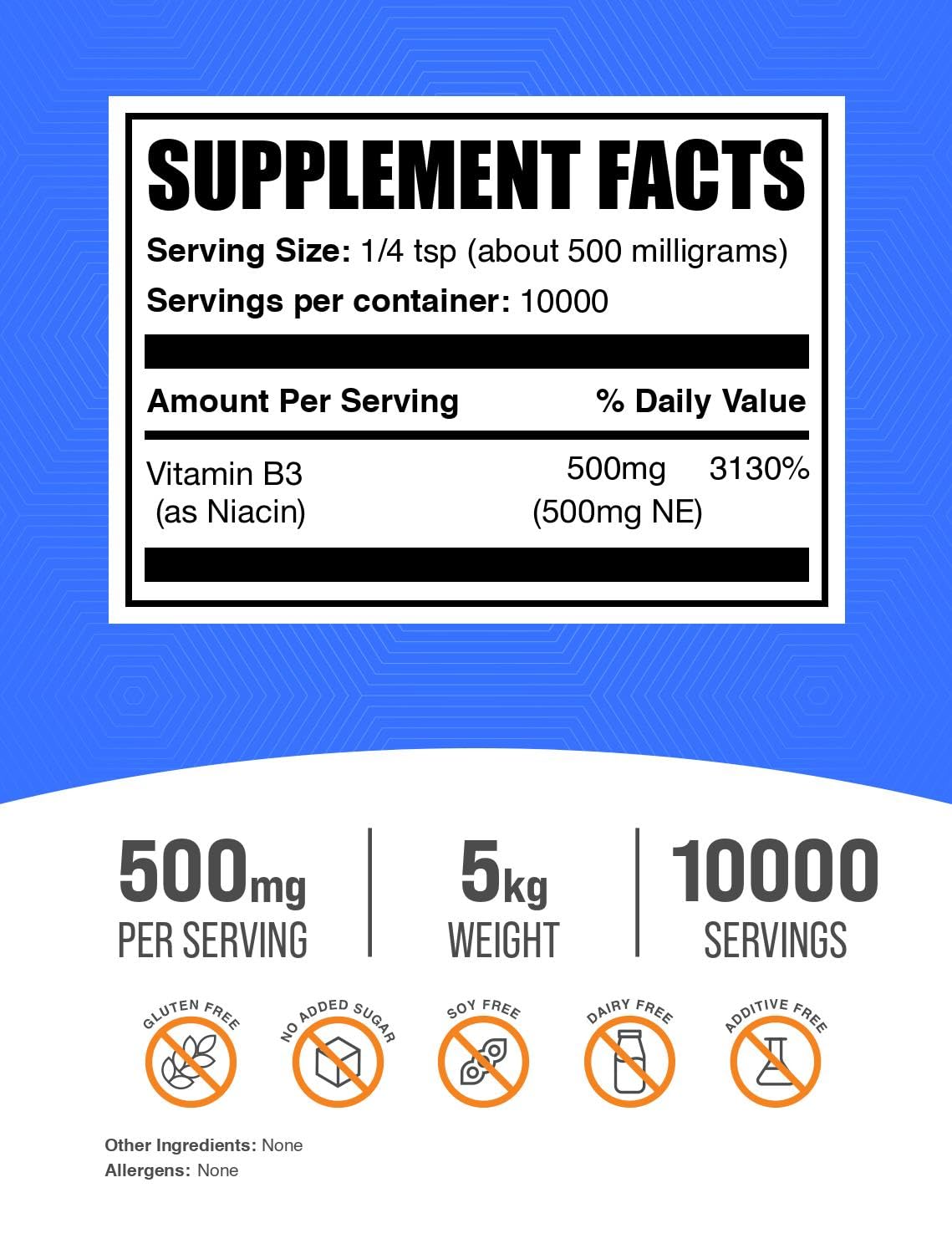 BulkSupplements Niacin Powder Vitamin B3 Supplement 500mg - Niacin Flush, Gluten Free (176.19 oz)