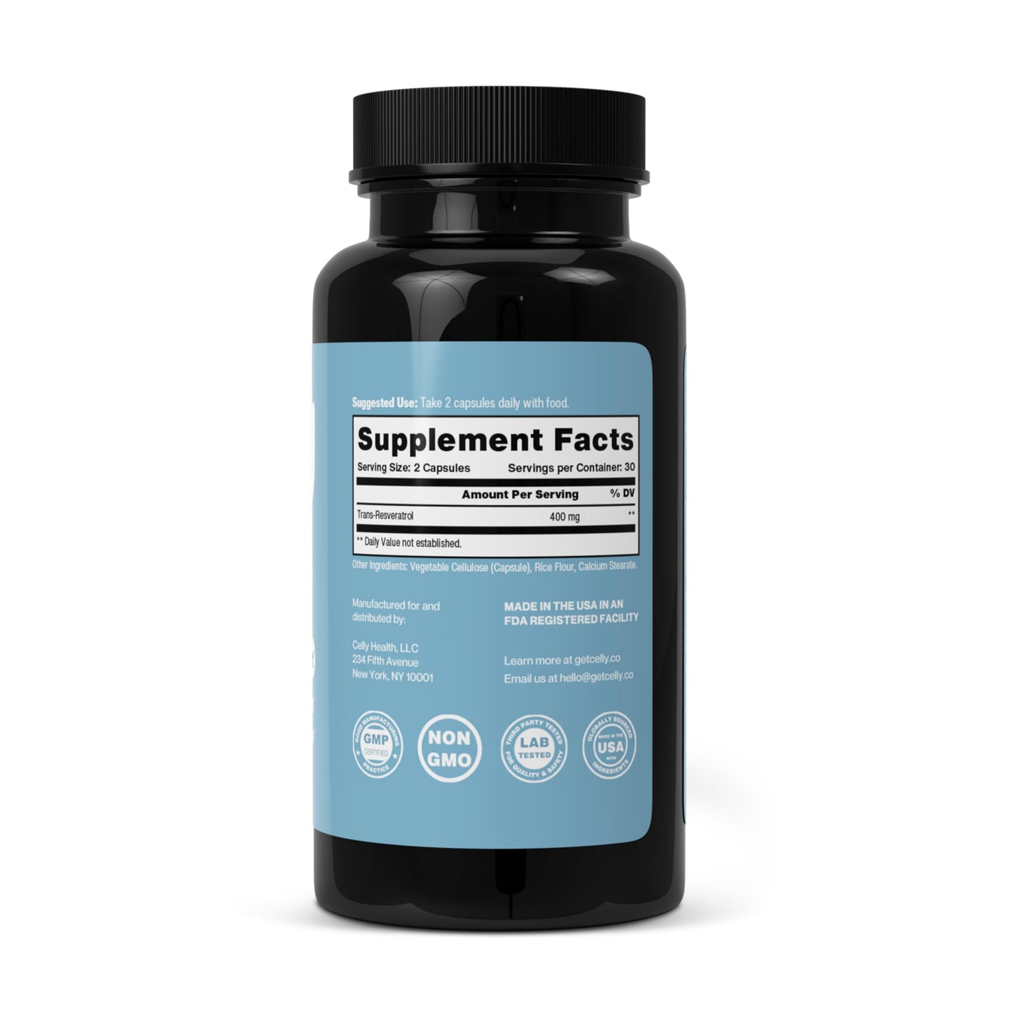 Celly Trans-Resveratrol 400mg Capsule, 60 Count