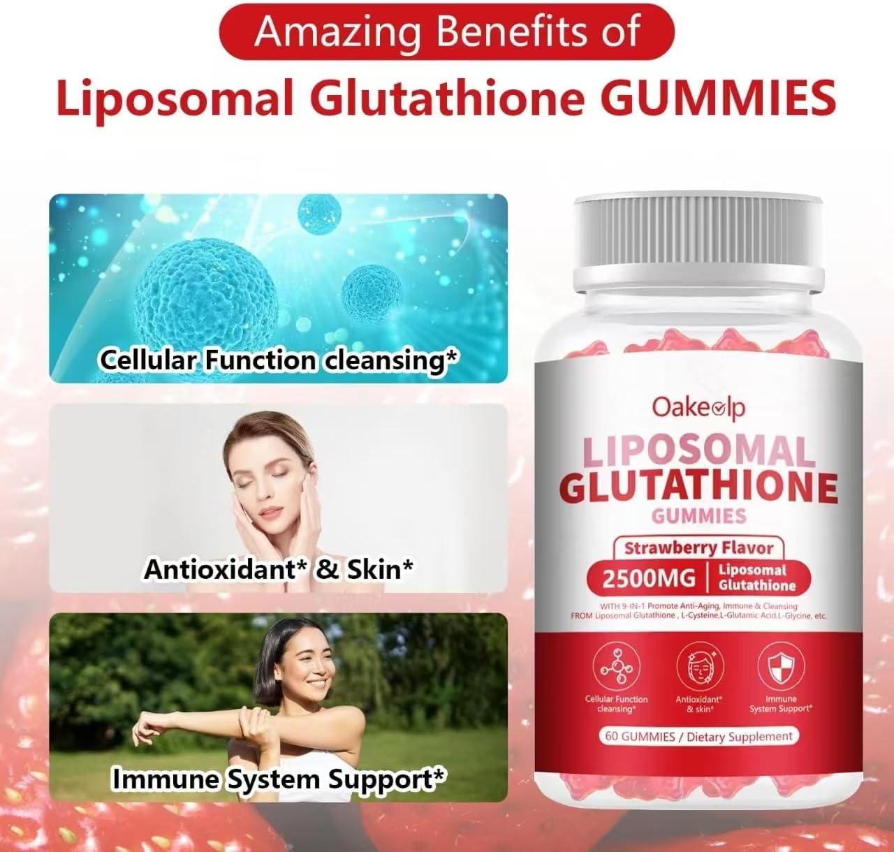 Oakevlp Liposomal Glutathione 2500mg Gummies, 60 Count