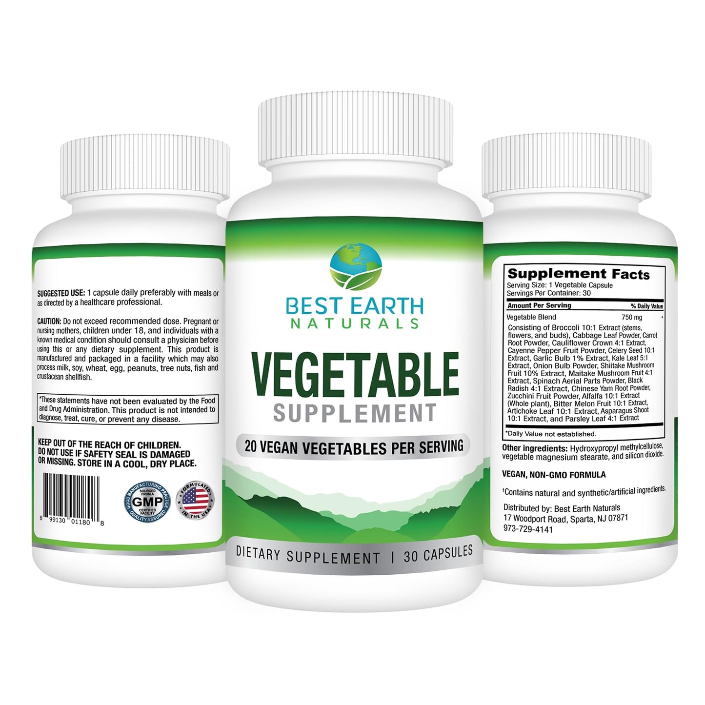 Best Earth Naturals Vegetable Supplement with 20 Veggie Blend - Energy Vitamins for Women and Men, 30 Capsules