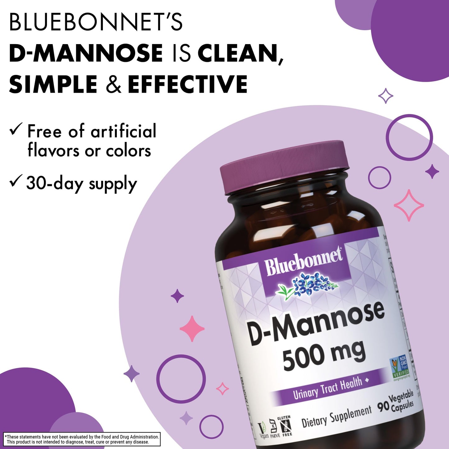 BlueBonnet D-Mannose 500 mg Capsules, 90 Count