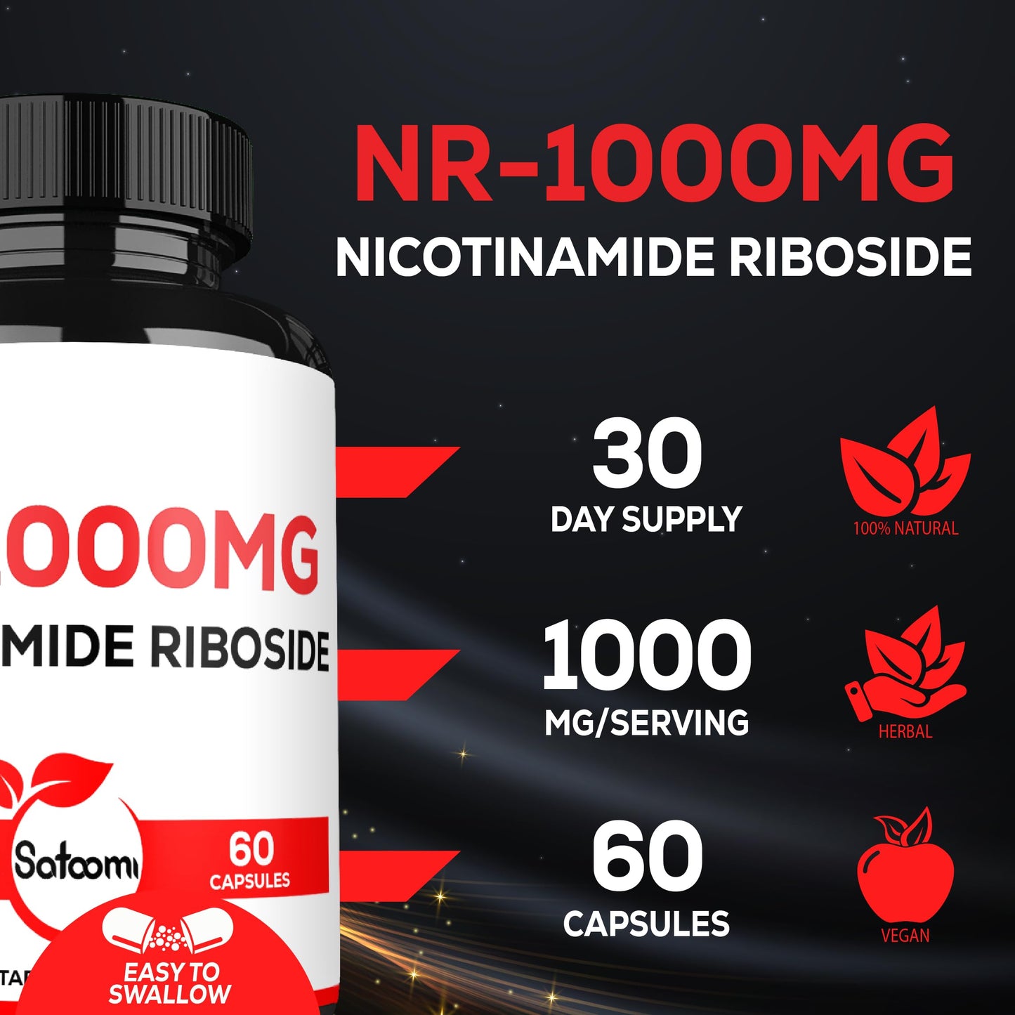 Satoomi NAD Nicotinamide Riboside NR 1000mg Capsule, 60 Count