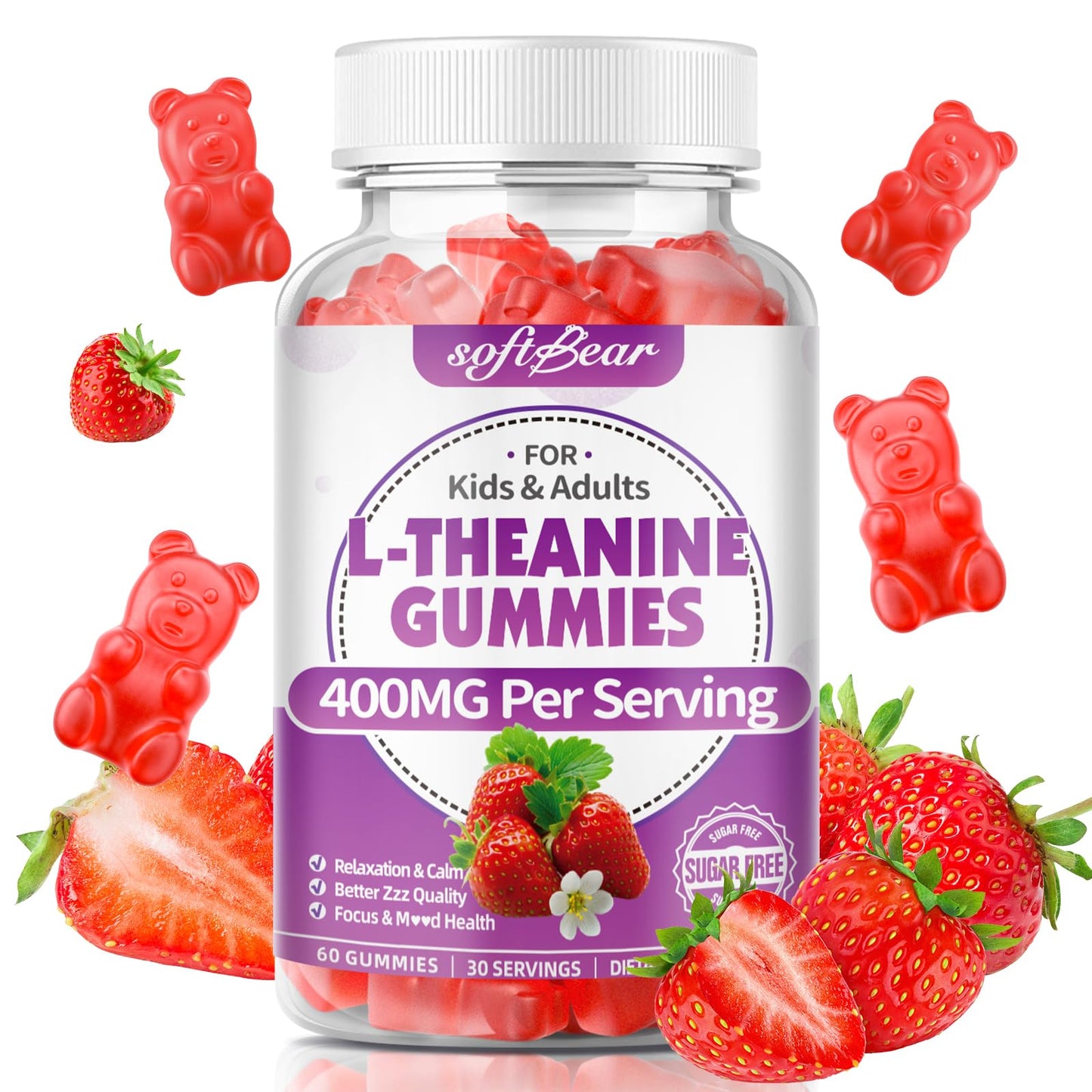 Softbear L-Theanine 400mg Gummies 60 Count