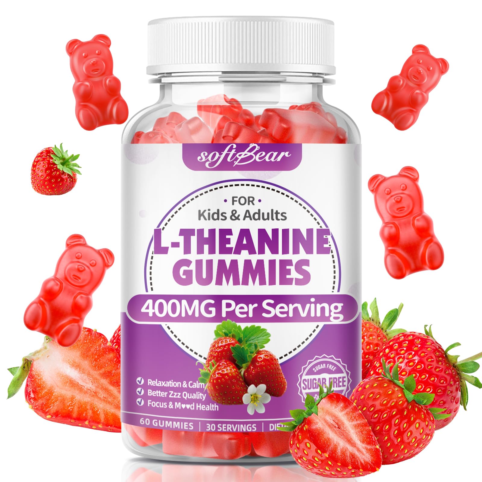 Softbear L-Theanine 400mg Gummies 60 Count