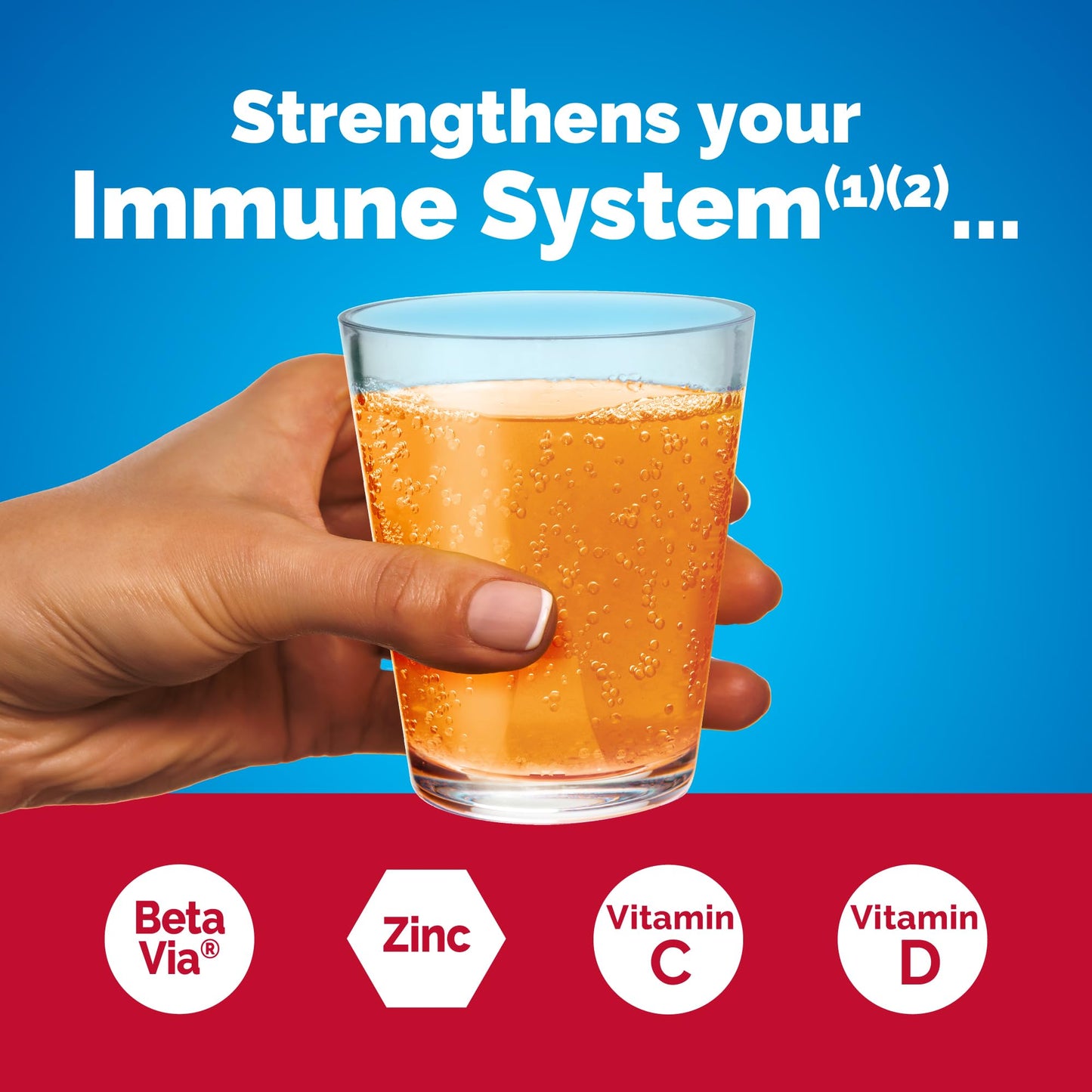 Emergen-C Immune+ Triple Action Immune Support Powder, BetaVia (R), 1000mg Vitamin C, B Vitamins, Vitamin D and Antioxidants, Super Orange, 30 Count