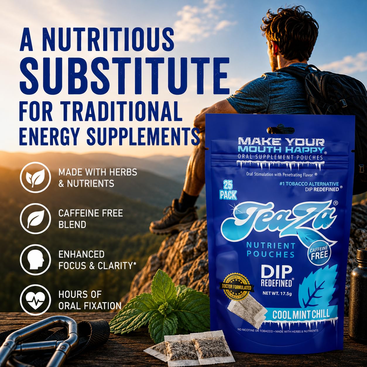 TeaZa Energy Pouches Cool Mint Chill Chewables 200