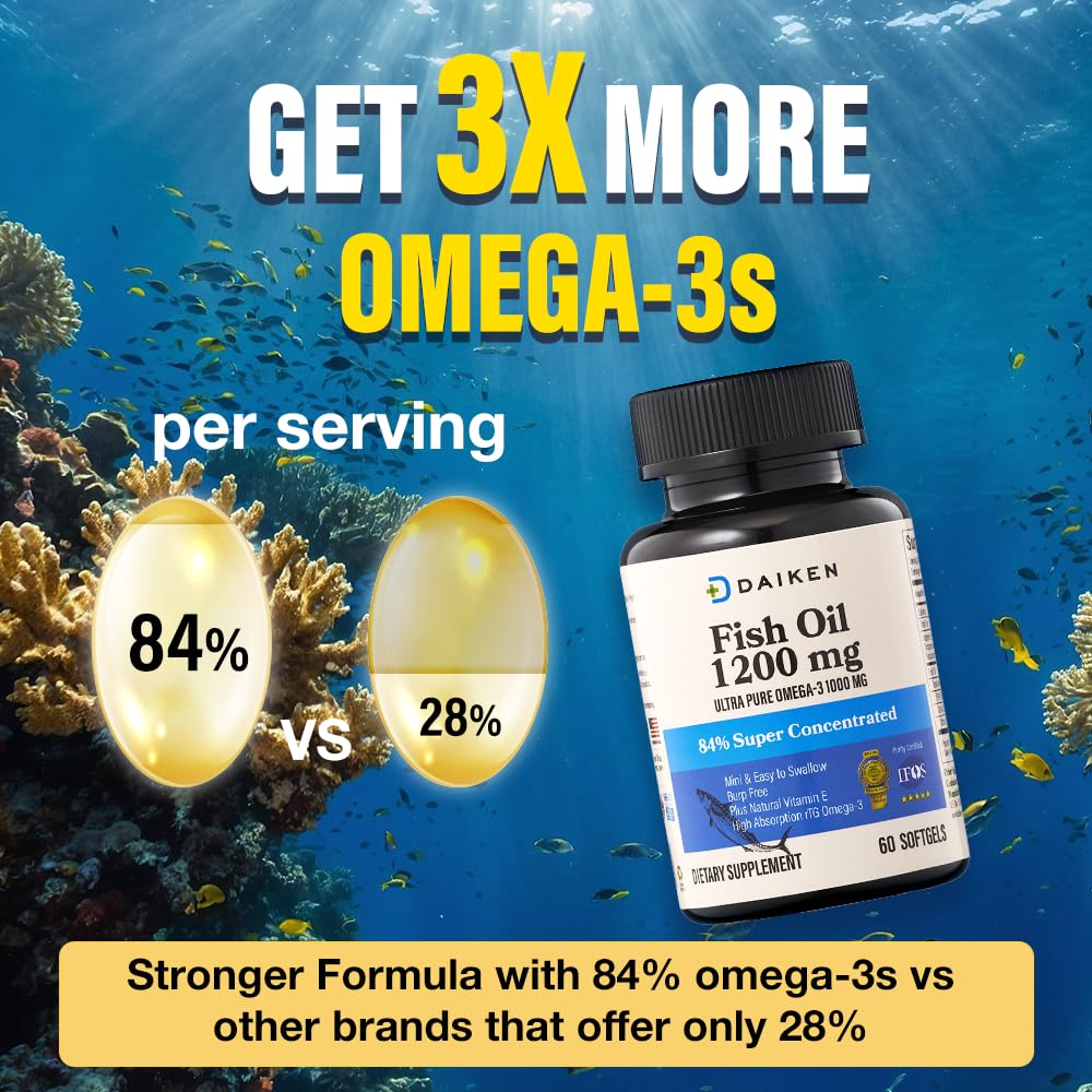 DAIKEN Mini Fish Oil 1200 mg, rTG Omega 3 1000 mg, 120 Softgels