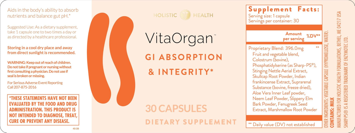 Holistic Health VitaOrgan GI Absorption & Integrity 30 Capsules