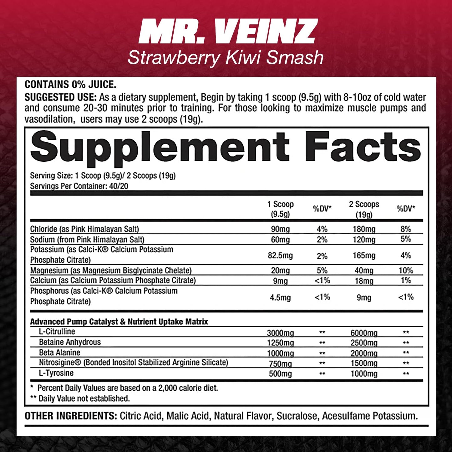 DRAGON PHARMA Mr. Veinz Stim Free Pre-Workout Powder, 13.4 oz
