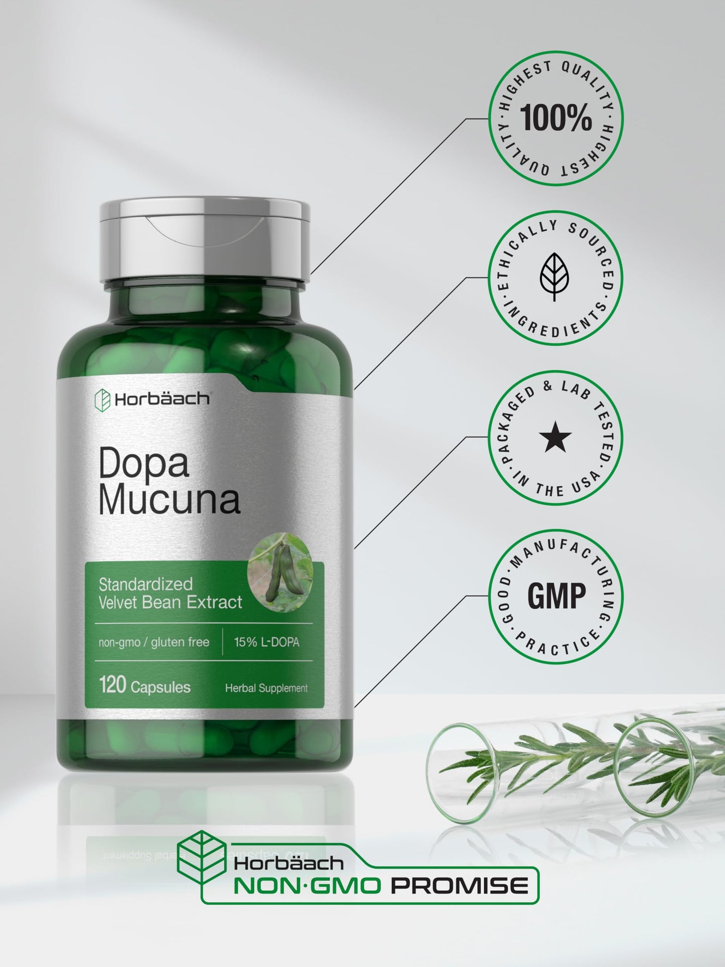 Horbäach Dopa Mucuna Supplement Capsules, 120 Count