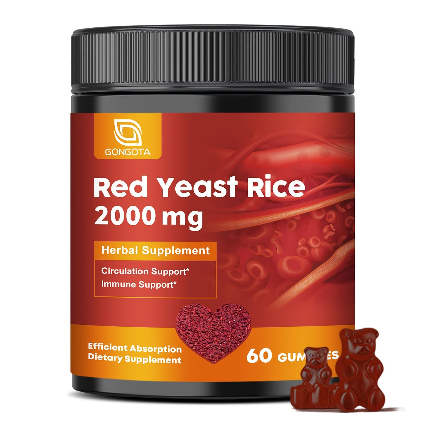 GONGOTA Red Yeast Rice 2,000mg with CoQ10 Gummies, 60 Gummies