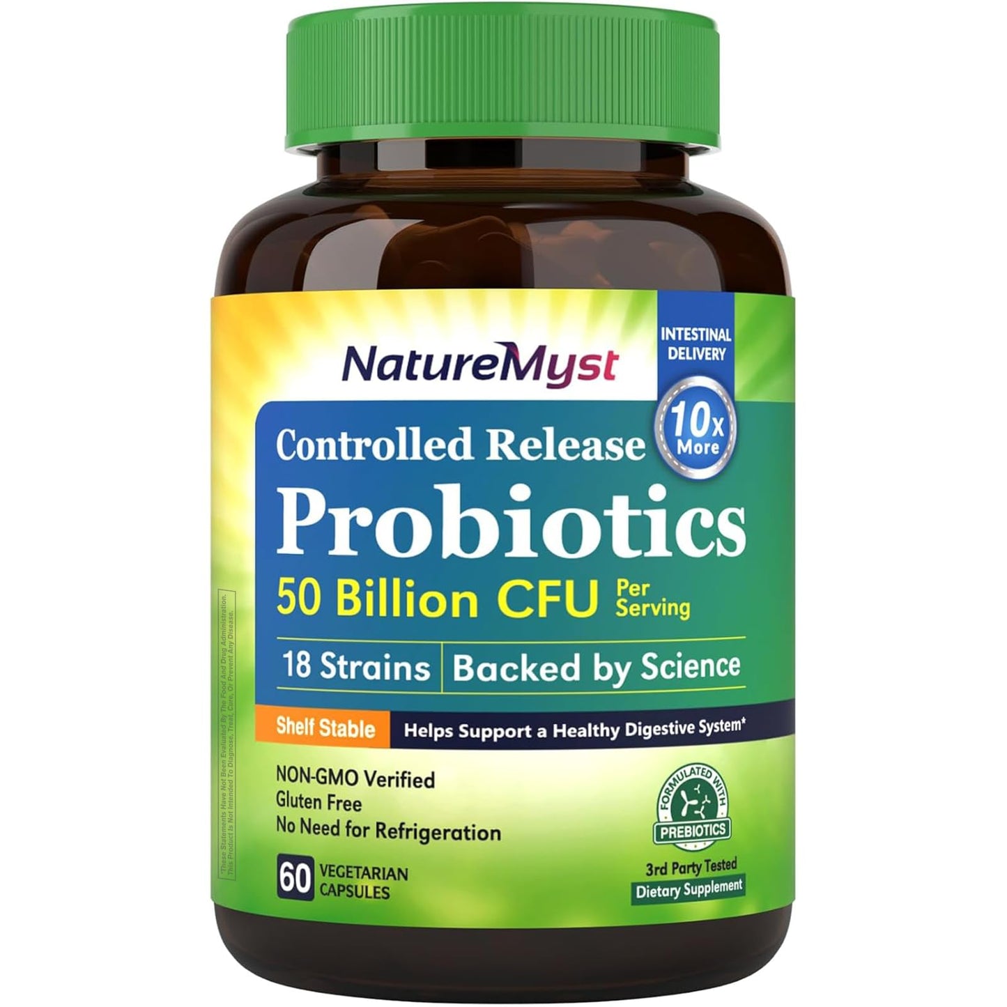 NatureMyst Probiotics 50 Billion per Serving, 18 Probiotic Strains Veggie Capsules, Non-GMO, Gluten Free, 60 Count