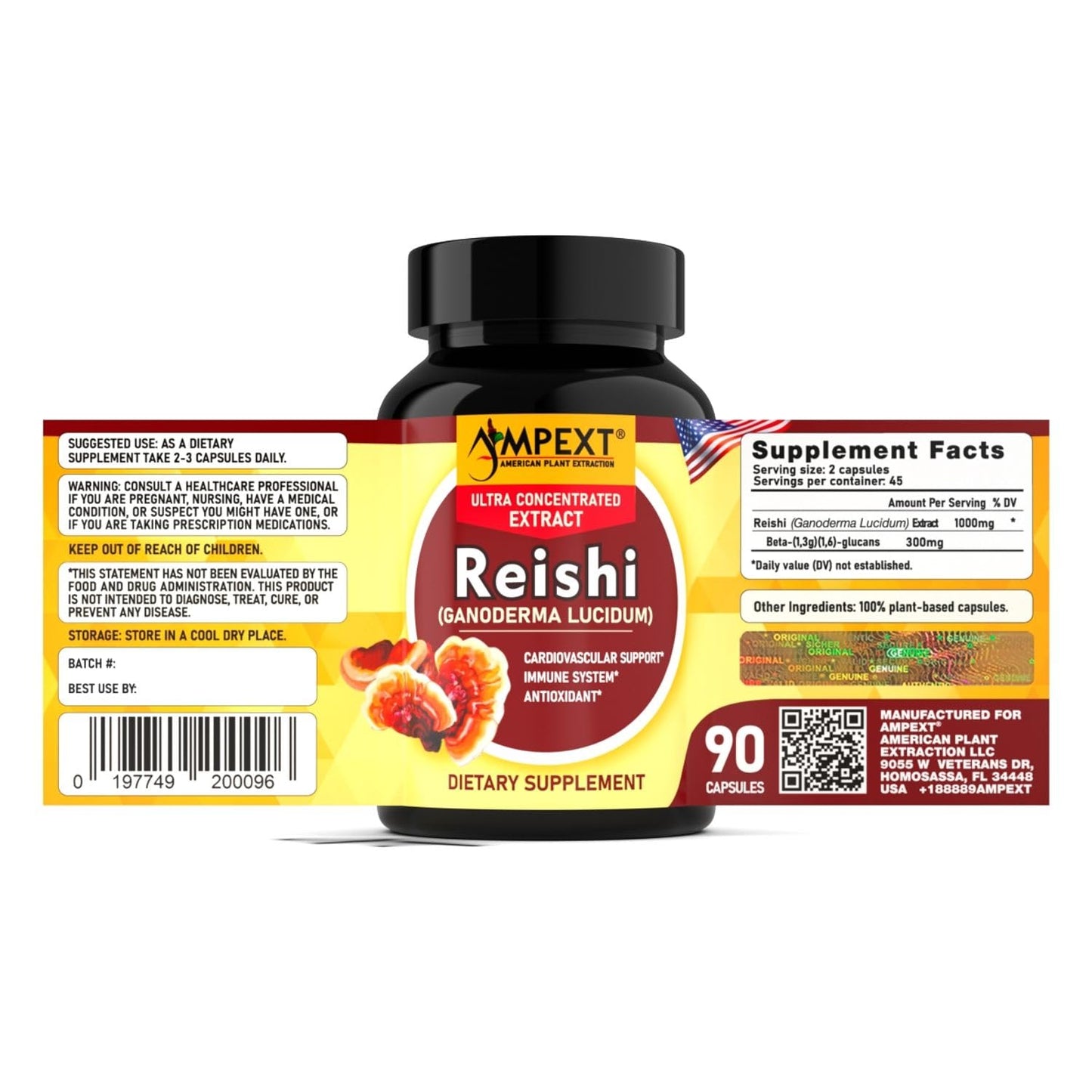 AMPEXT Reishi Mushroom Extract Capsule 90 Count