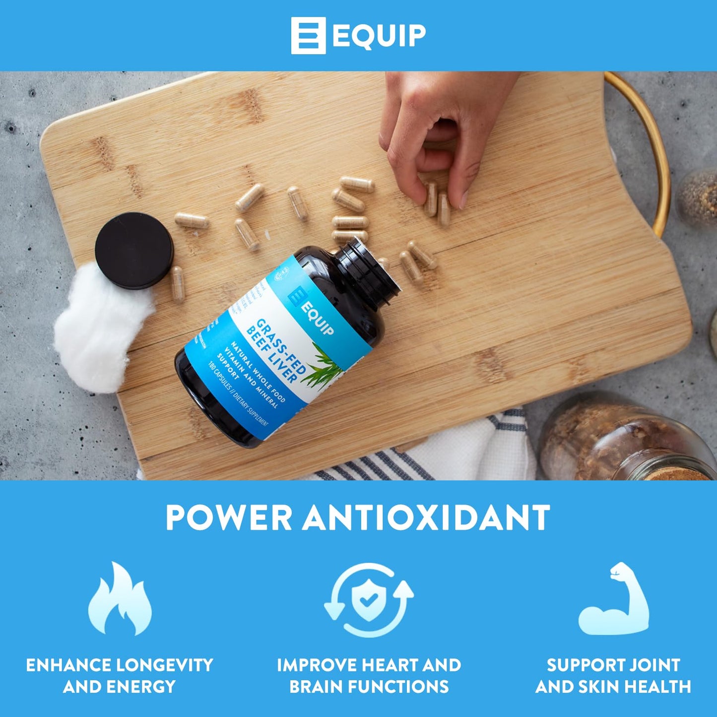 Equip Grass-Fed Beef Liver Desiccated Supplement Capsule 180 Count