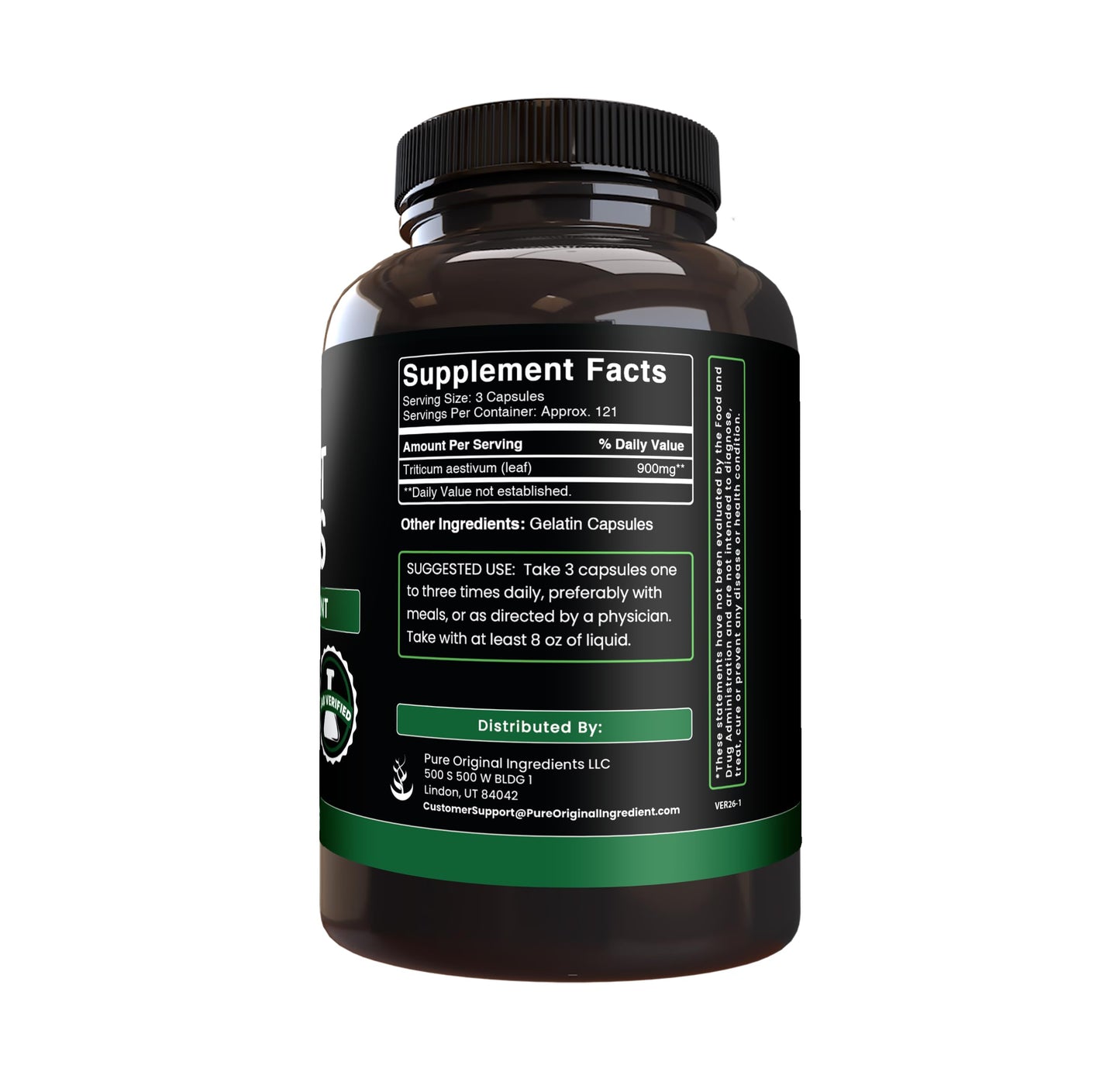 Pure Original Ingredients Wheat Grass 365 Capsules