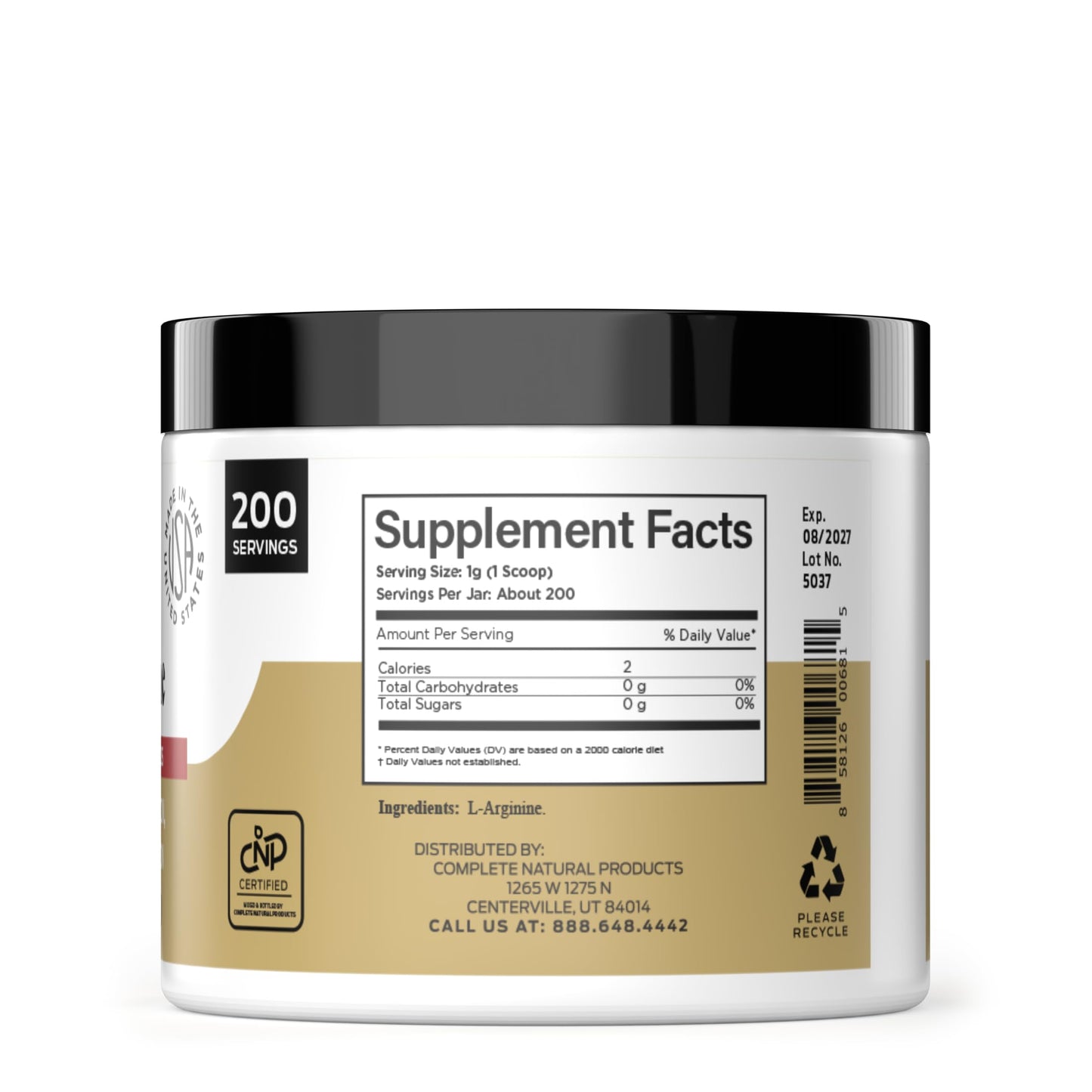 Complete Natural Products L-Arginine Powder Supplement, 8 oz