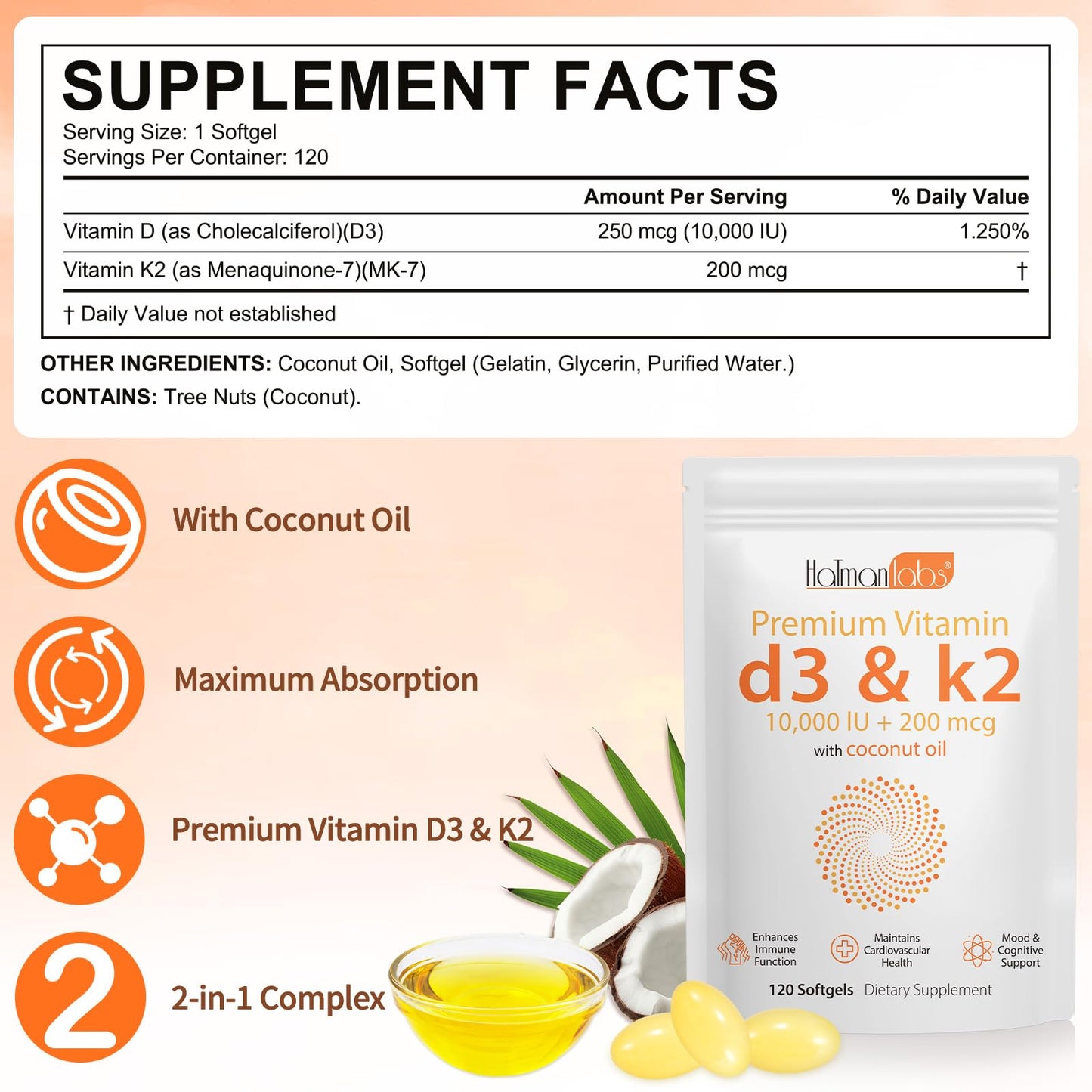 Newseel Vitamin D3 K2 Capsules, 120 Count