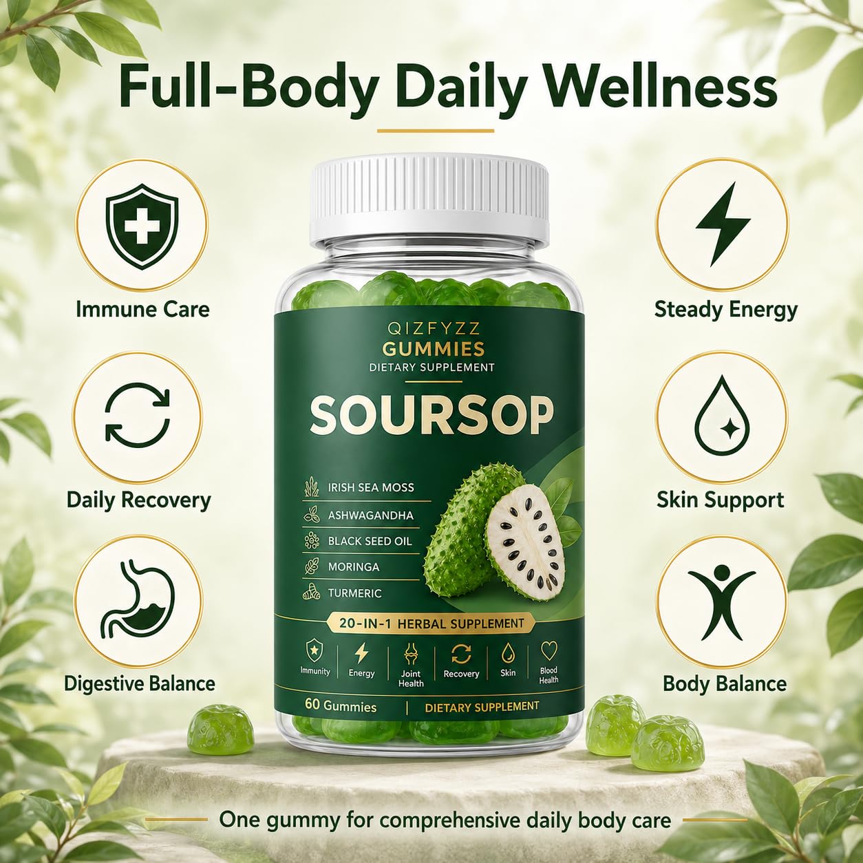 Gengyve Qizfyzz Soursop Gummies 60 Count