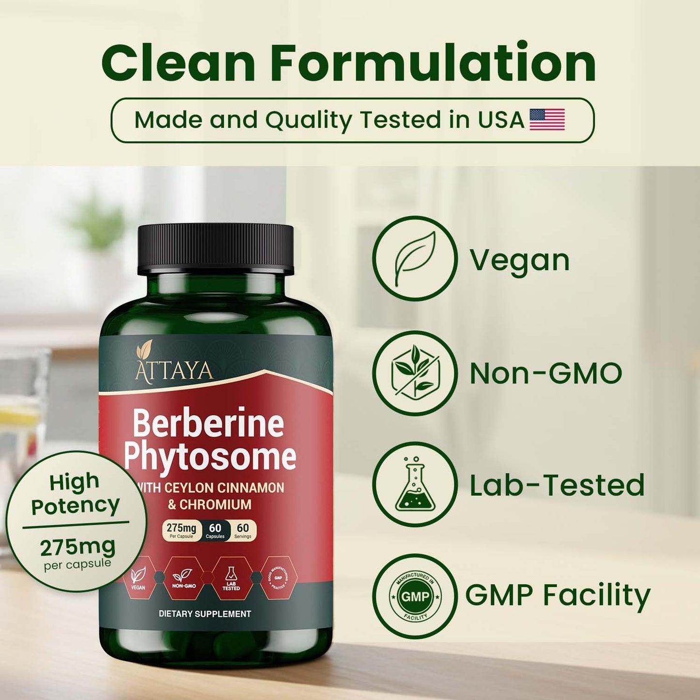ATTAYA Berberine Phytosome Supplement with Ceylon Cinnamon & Chromium Capsule, 60 Count