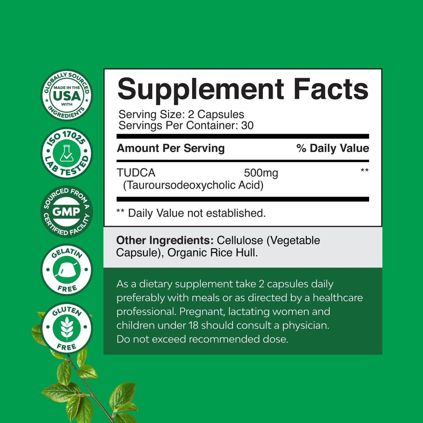 Natures Craft TUDCA Capsule 500mg, 60 Count