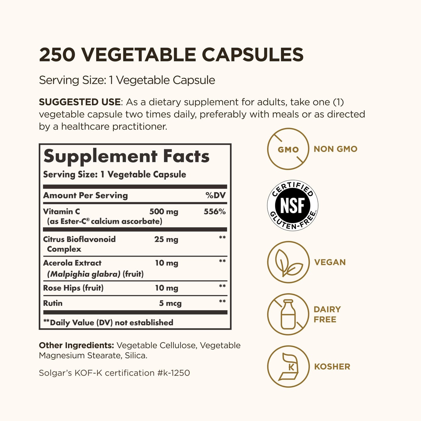 Solgar Ester-C Plus 500 mg Vitamin C Capsule, 250 Count