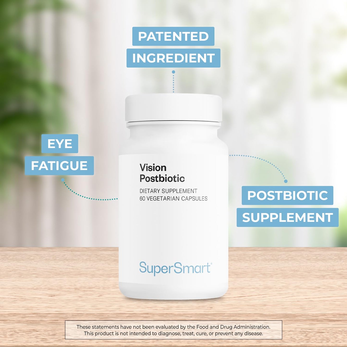 Supersmart Vision Postbiotic 140 Billion Cells per Day (Patented) Eyes Fatigue Probiotic - Heat Treated Eyes Probiotic, Non-GMO & Gluten Free, 60 Capsules