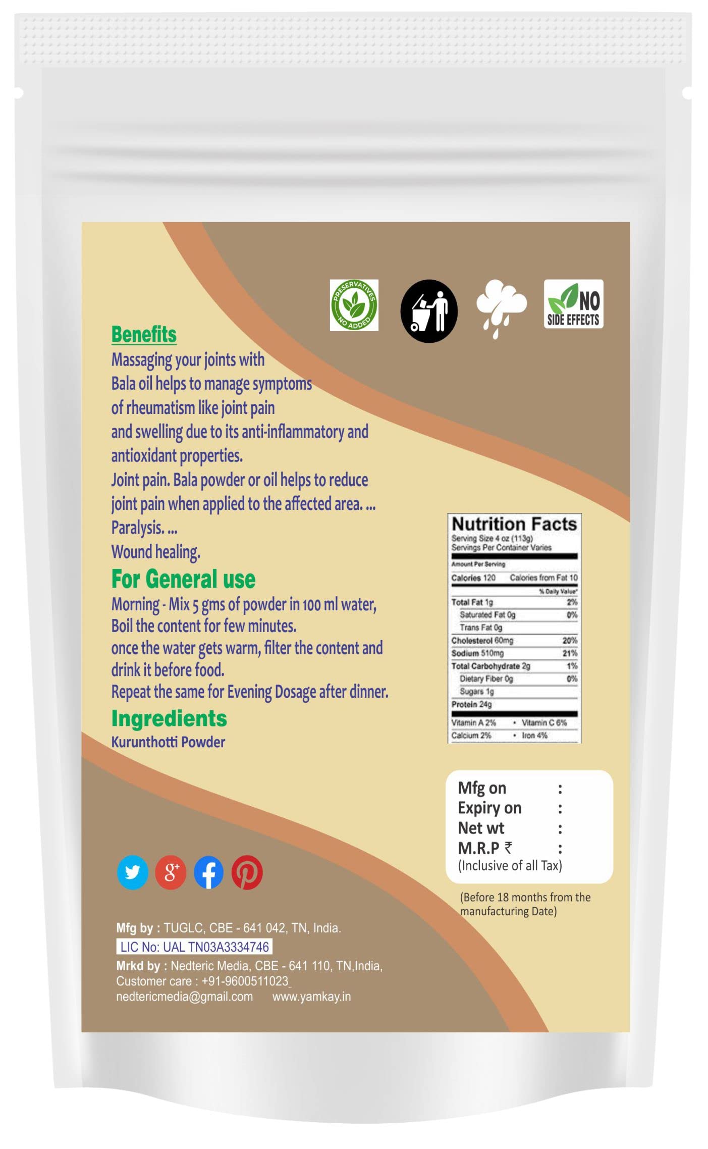 YAMKAY Kurunthotti Powder, 3.52 oz