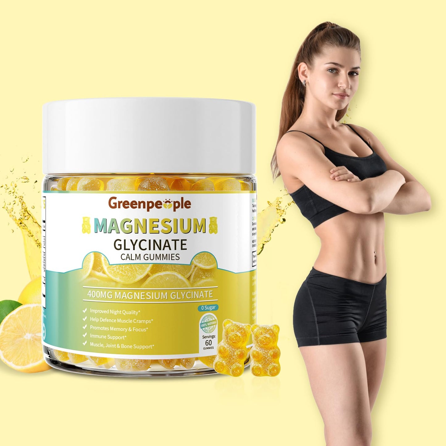 GREENPEOPLE Magnesium Glycinate Gummies 400mg, 120 Gummies