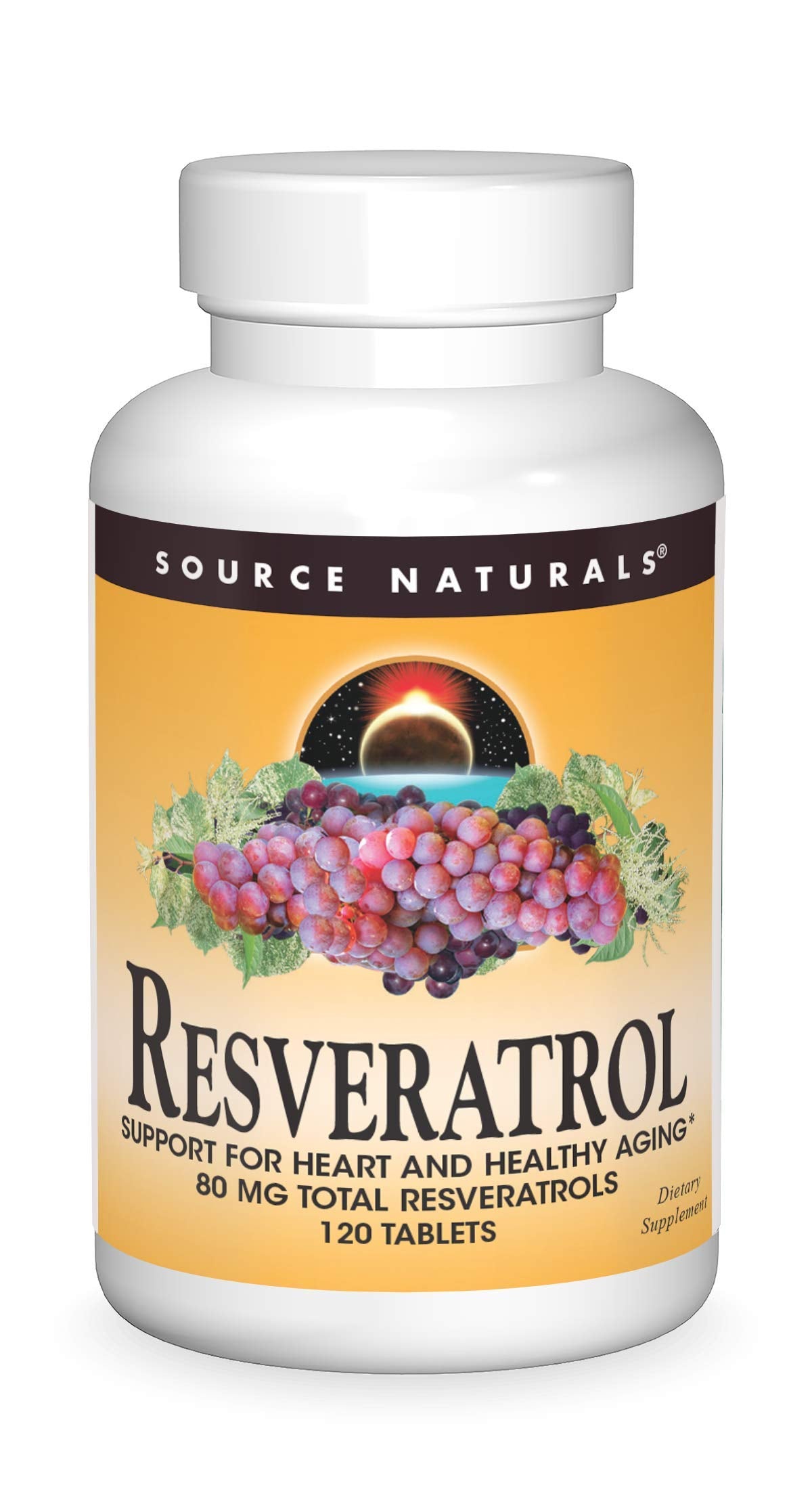 Source Naturals Resveratrol 80mg for Heart and Healthy Aging*, Tablet, 120 Tablets