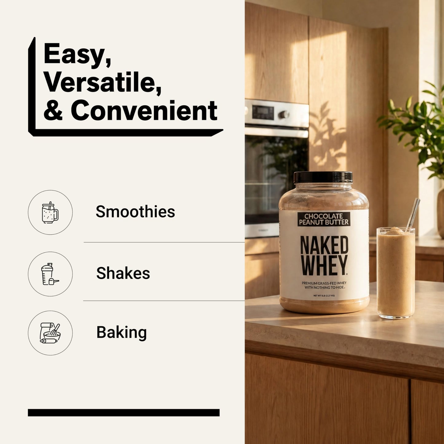 NAKED Whey Chocolate Peanut Butter Grass Fed Whey Protein Powder, 80 Servings