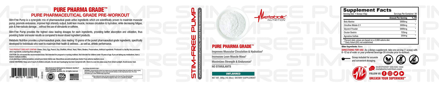 Metabolic Nutrition Stim Free Pump Capsule 30 Servings