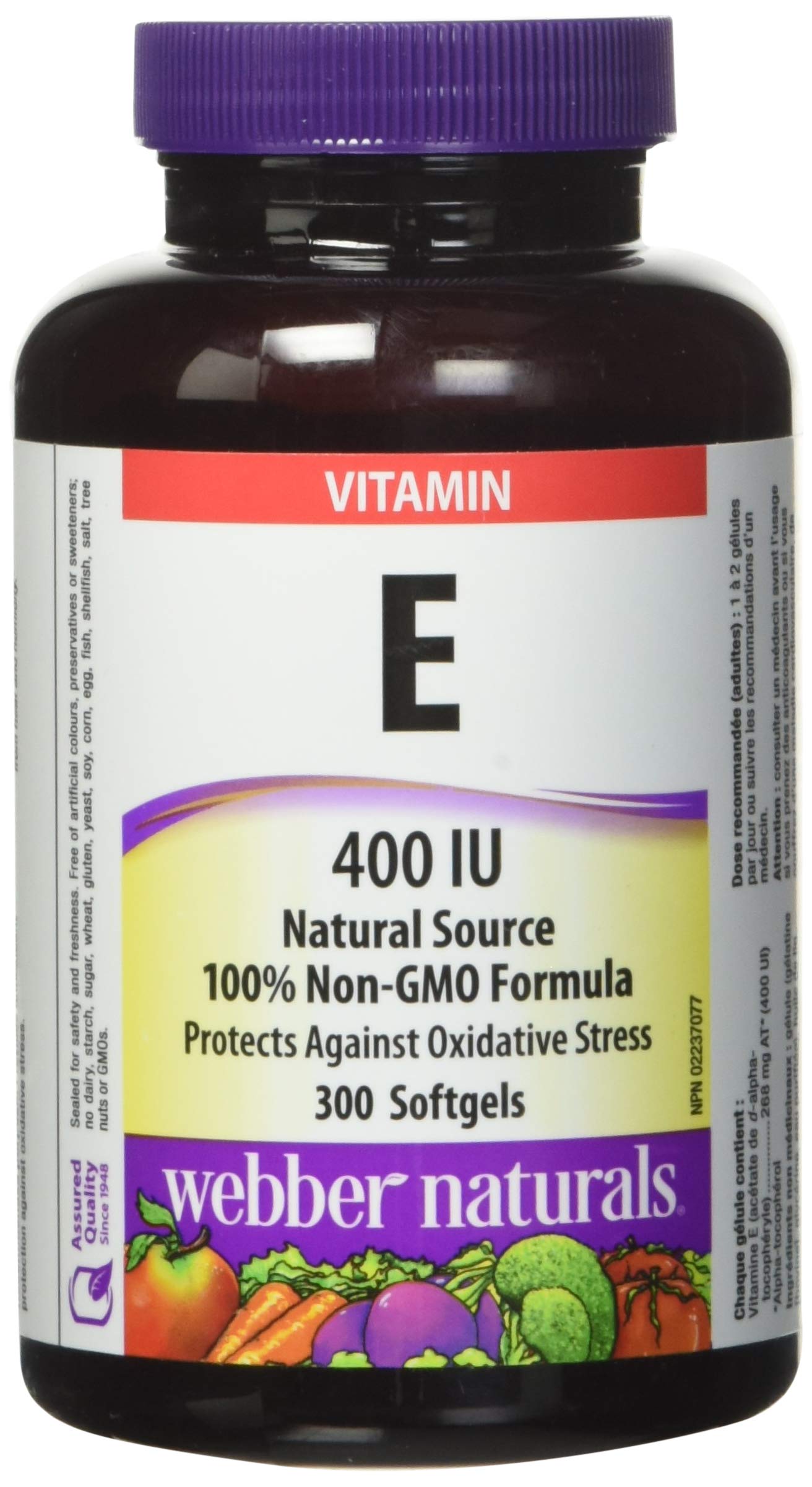 Webber Naturals Vitamin E 400IU Softgels, 300 Softgels