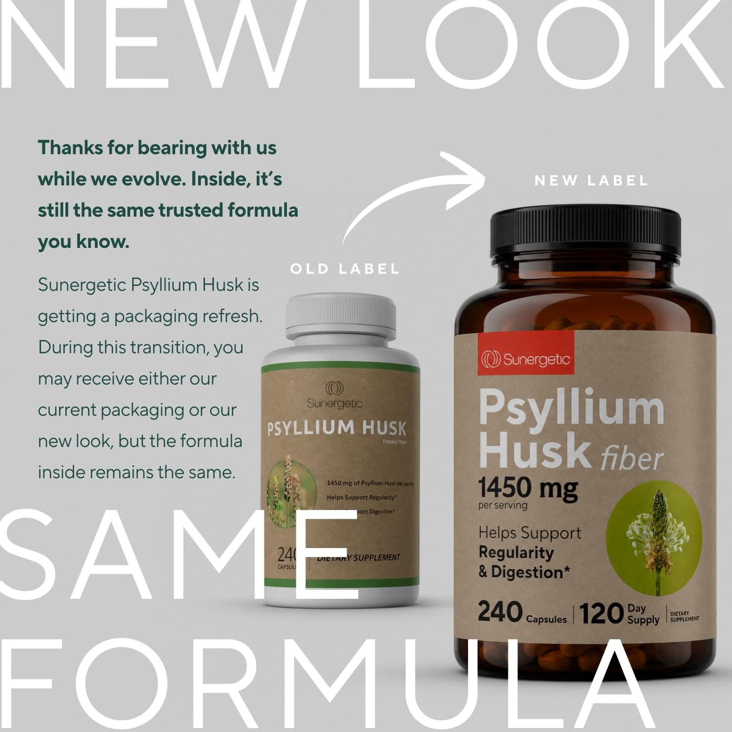 Sunergetic Psyllium Husk Fiber Supplement 1450mg 240 Capsules