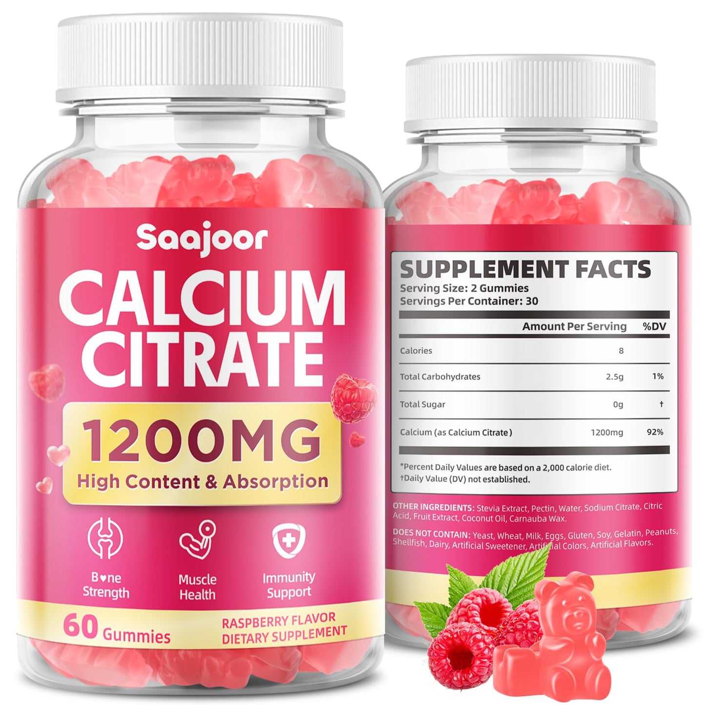 Saajoor Calcium Citrate Gummies 1200mg Gummy 2 Count