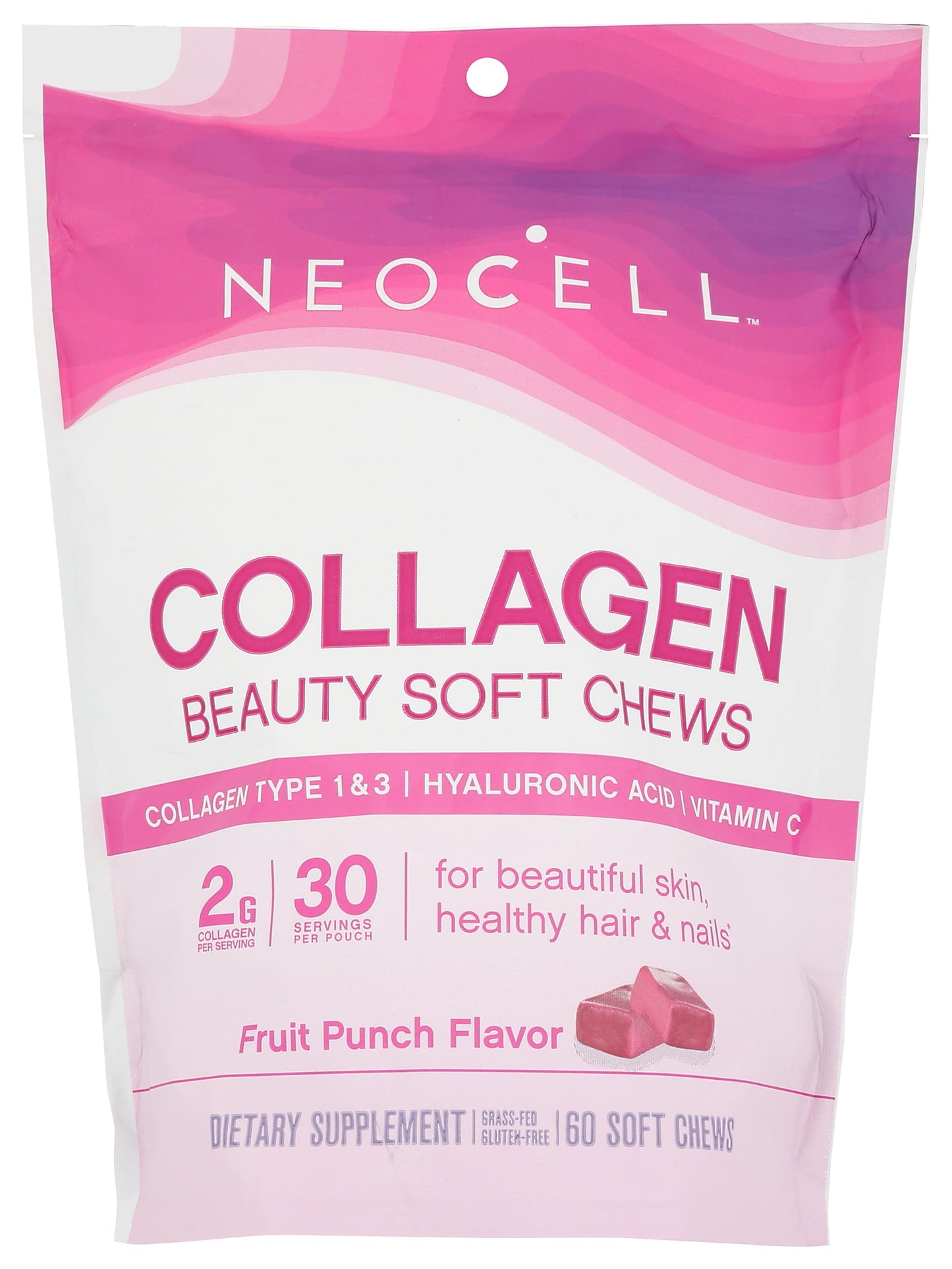 NeoCell Fruit Punch Beauty Burst Collagen Chews Chewable, 60 Count
