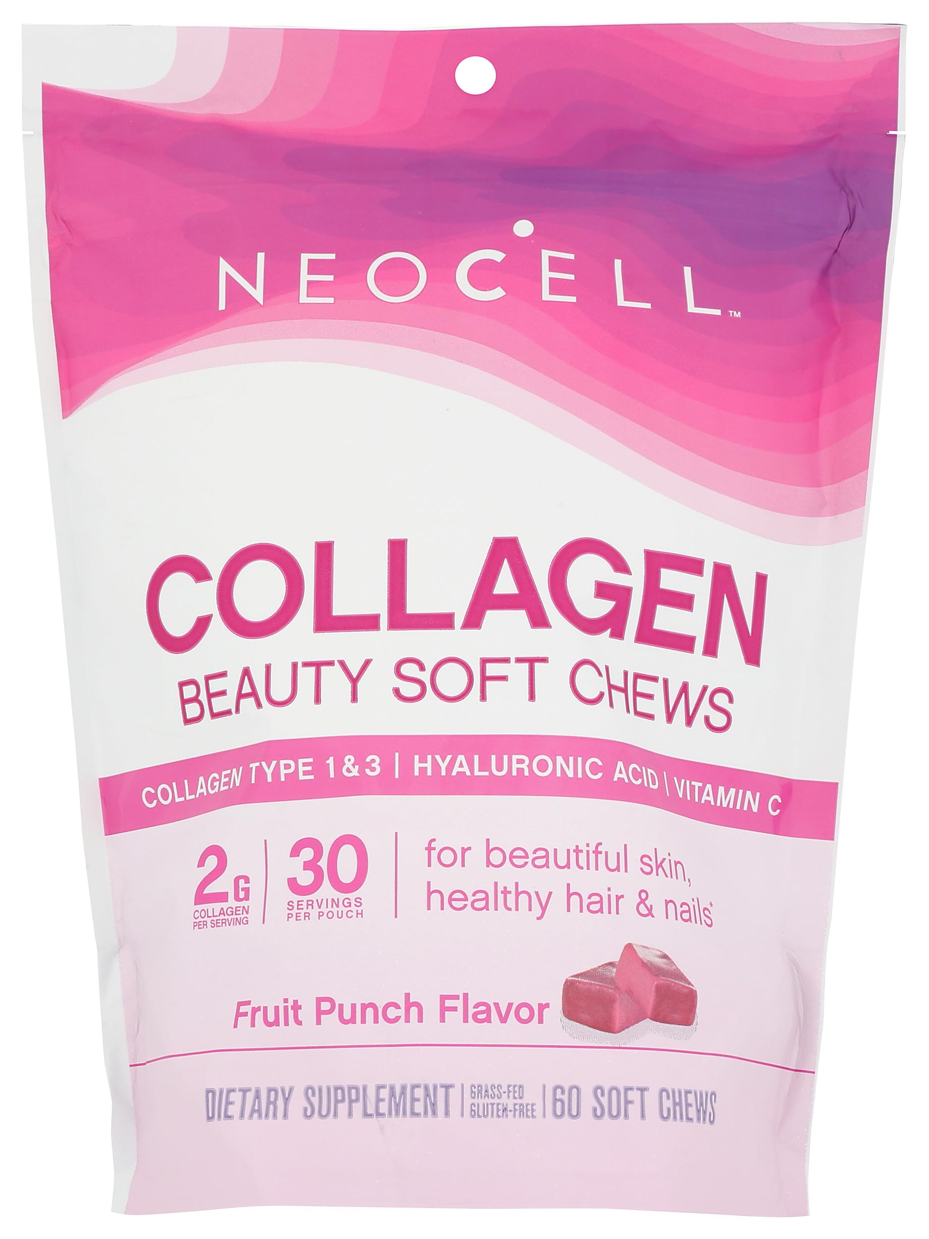 NeoCell Fruit Punch Beauty Burst Collagen Chews Chewable, 60 Count