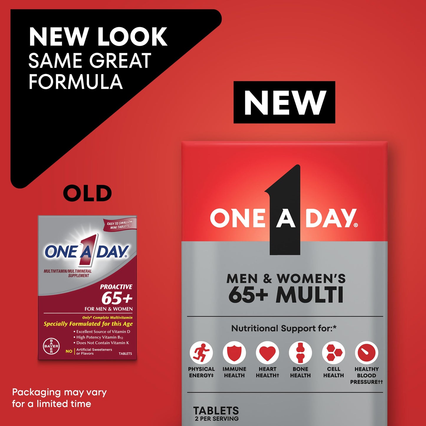 ONE A DAY Proactive 65+, Mens & Womens Multivitamin, Supplement with Vitamin A, C, D, and Zinc to Support Bone Health & Cell Health, Calcium, Folic Acid, Tablet 150 Count