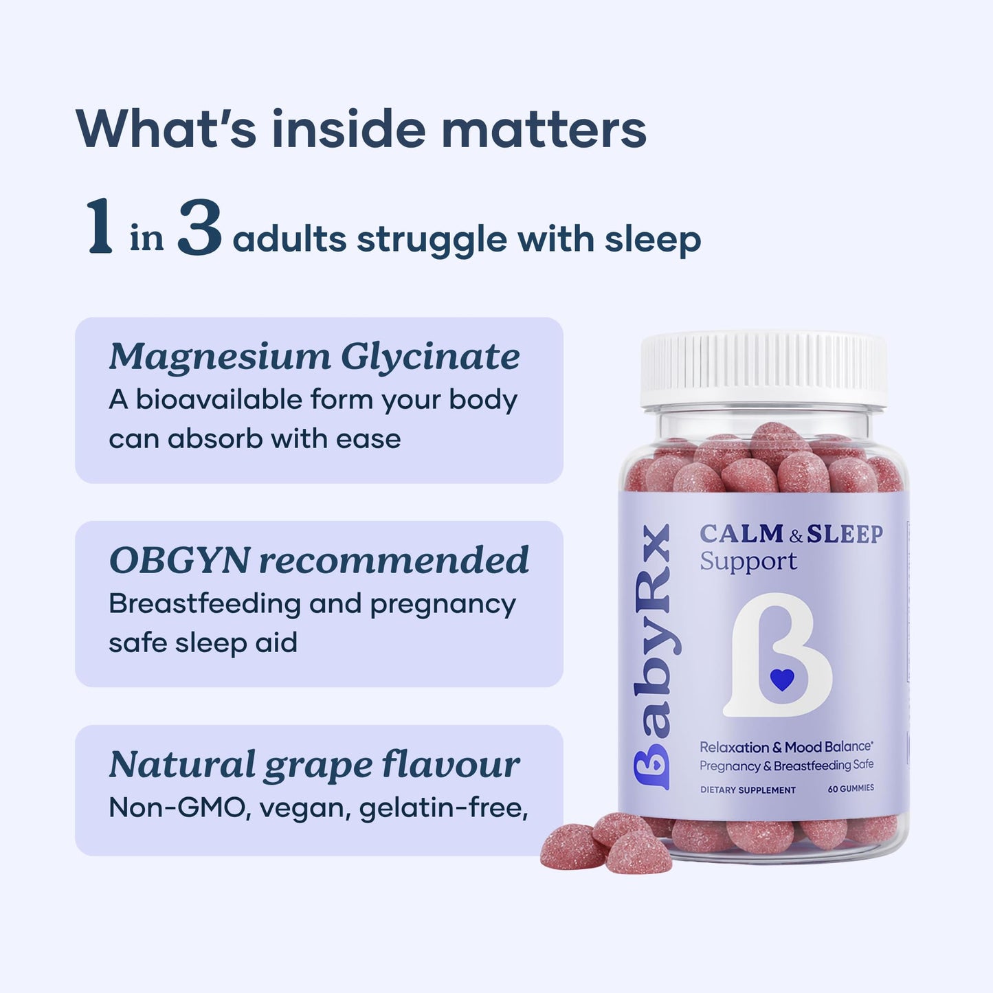BabyRx Calm & Sleep Support Magnesium Glycinate Gummies, 60 Count