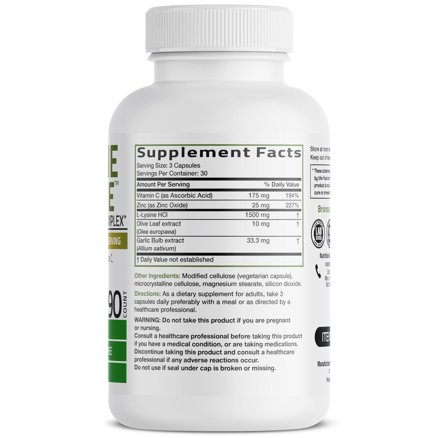 Bronson L-Lysine Defense Immune Support Complex 1500 mg Capsules, 90 Count