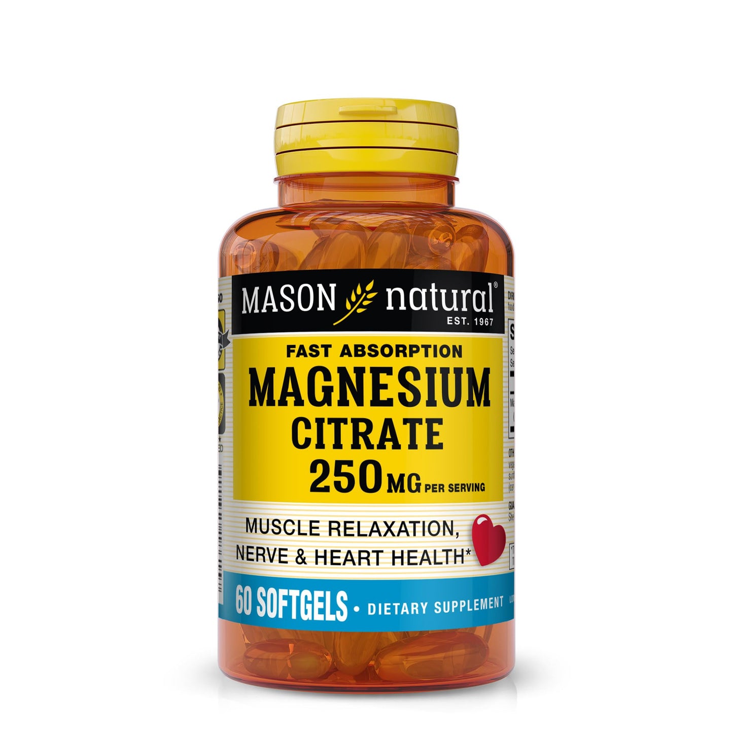 Mason Natural Magnesium Citrate 250 mg Softgels, 60 Count