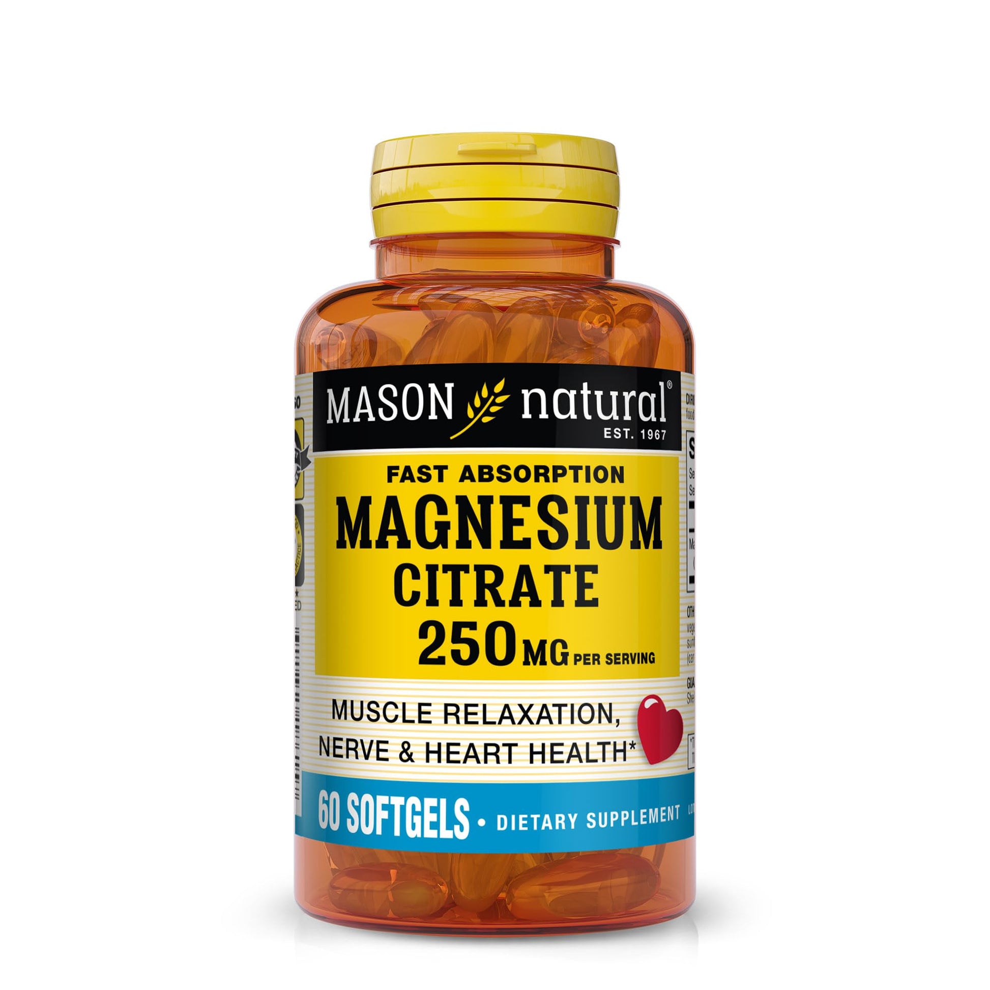 Mason Natural Magnesium Citrate 250 mg Softgels, 60 Count