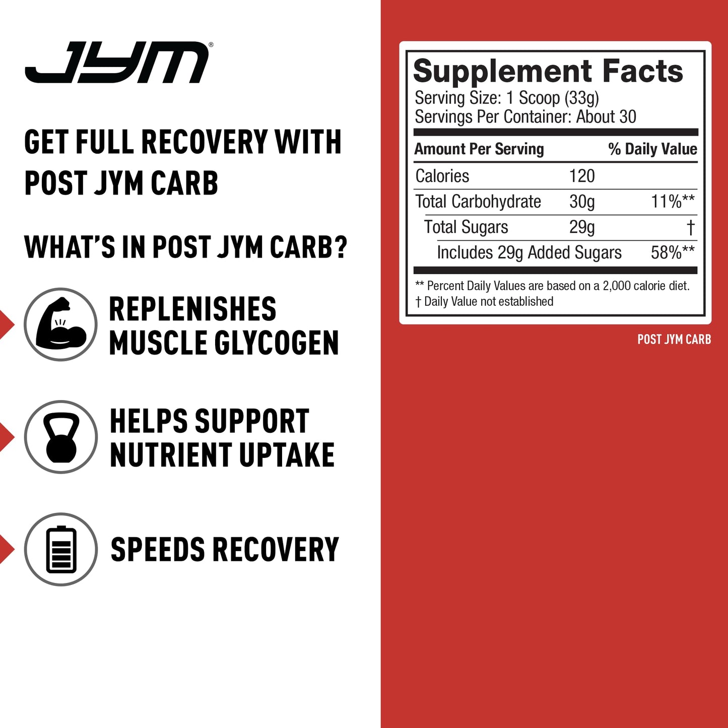 JYM Supplement Science Carb Fast Digesting Post Workout Recovery Powder 35.2 oz