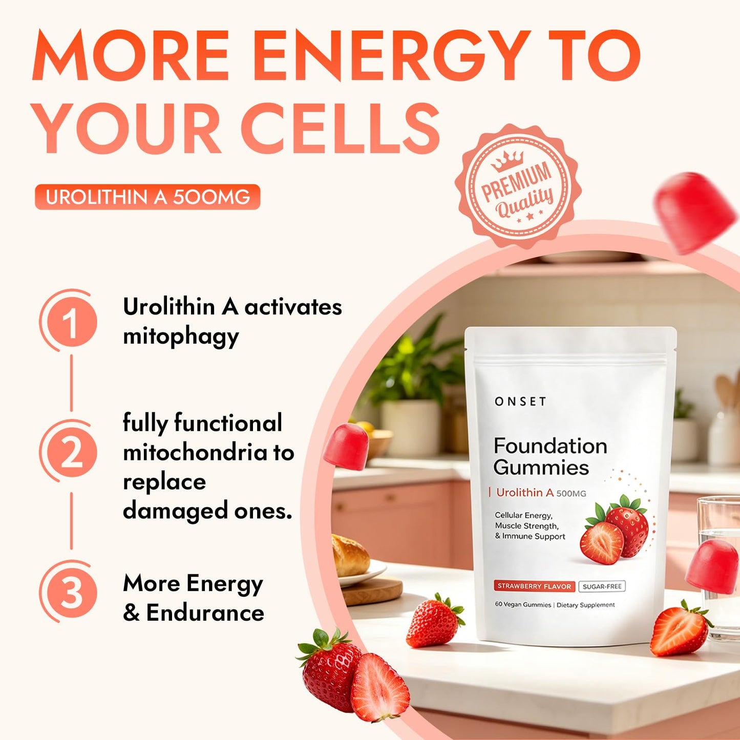 ONSET Foundation Gummies Urolithin A - Mitochondrial Health Support - 60 Gummies