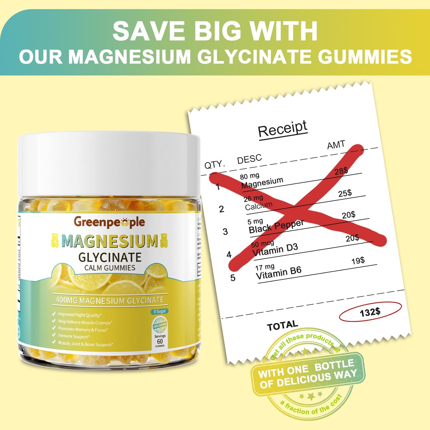 GREENPEOPLE Magnesium Glycinate Gummies 400mg, 120 Gummies