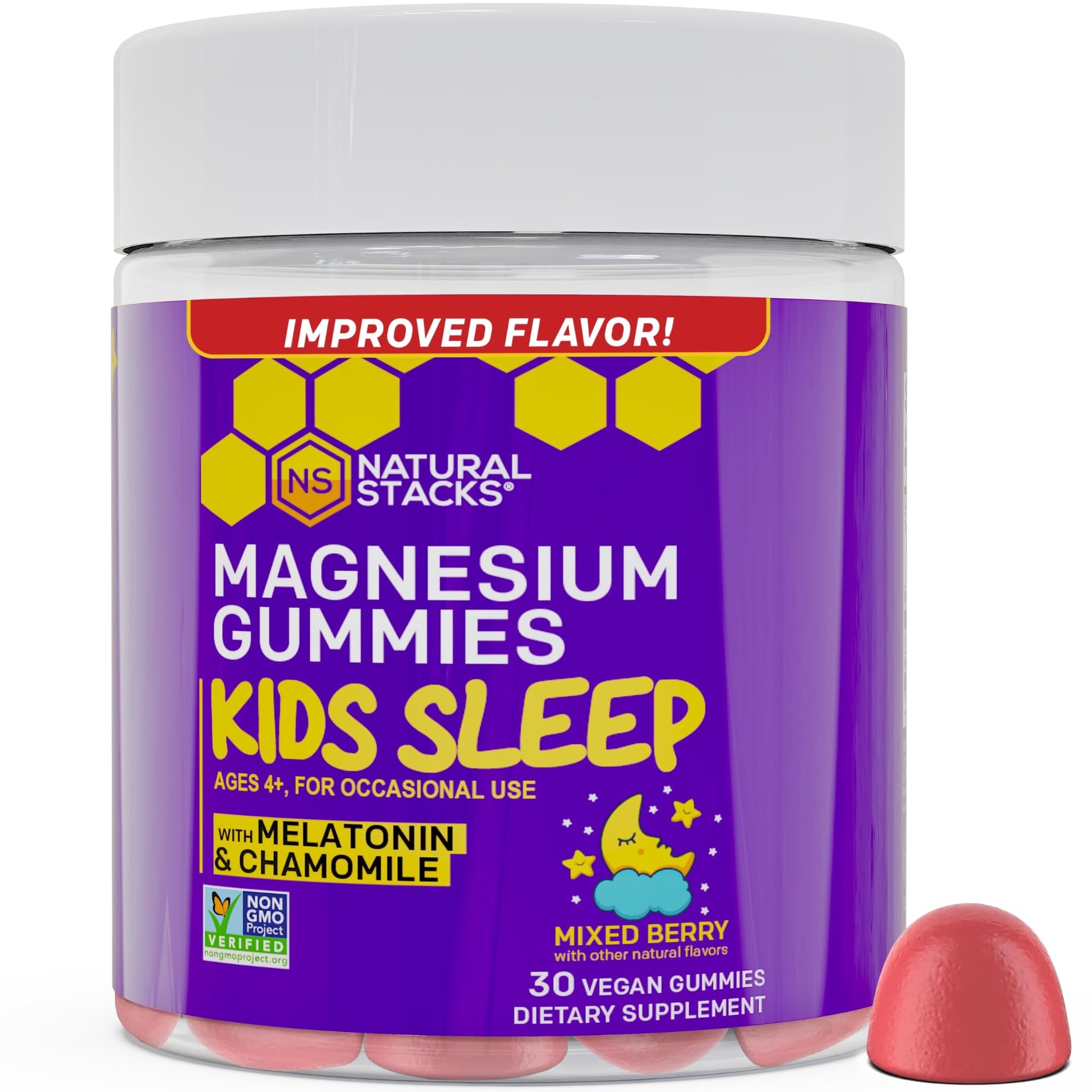Natural Stacks Kids Sleep Magnesium Gummies with Melatonin, 30 Gummies